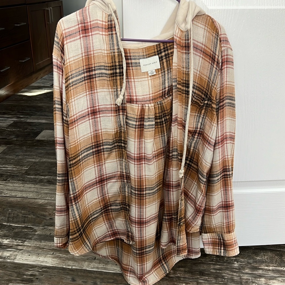 American Eagle hooded button up flannel